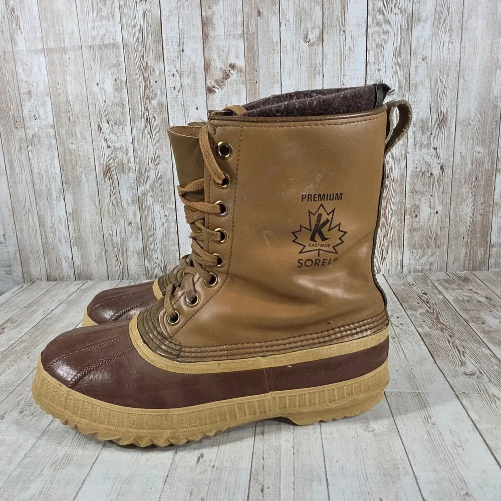 Sorel Premium Kaufman‎ Mens 9 Vintage Winter Duck Boots Made in Canada Tan Brown
